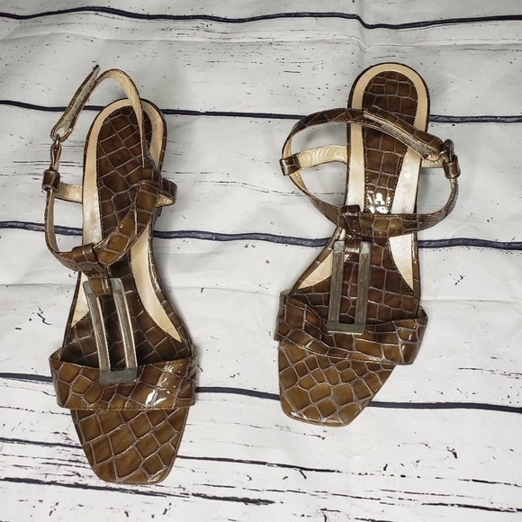 Croc Embossed Real Leather Wedge Sandal Size 9 - Picture 1 of 8
